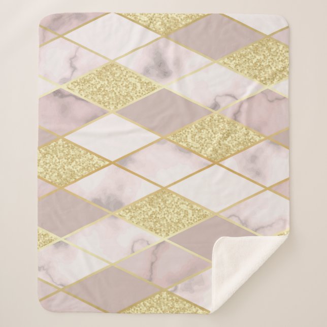 Couverture Sherpa Luxueux Marbre Golden Géométrique (Devant)