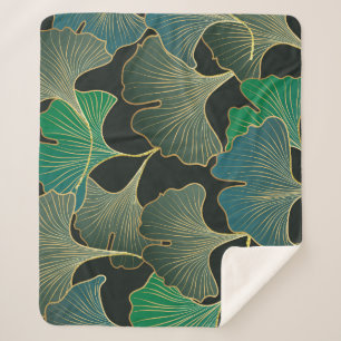 Couverture Sherpa Luxueux or Ginkgo, art vintage.