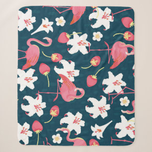 Couverture Sherpa Lys Flamant rose : Design Vintage tropical.