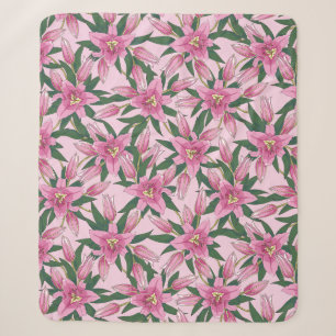 Couverture Sherpa Lys florissants en rose pastel
