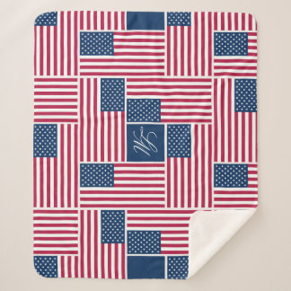 Couverture Sherpa M Monogramme Drapeau Américain Patriotique America