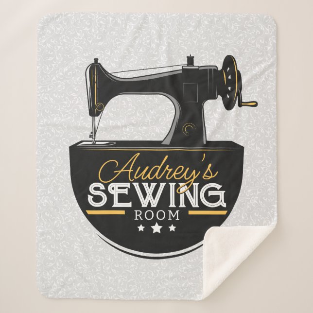 Couverture Sherpa Machine à coudre antique AJOUTER LE NOM Seamstress (Devant)