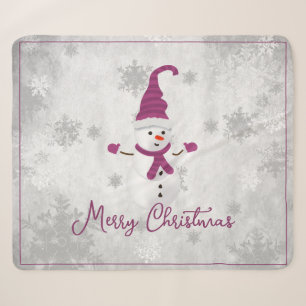Couverture Sherpa Magenta Cute Snowman Holiday Sherpa Blanket