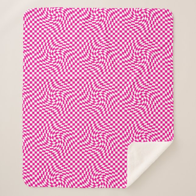 Couverture Sherpa Magenta rose & blanc déformé Chic À damiers Motif (Devant)