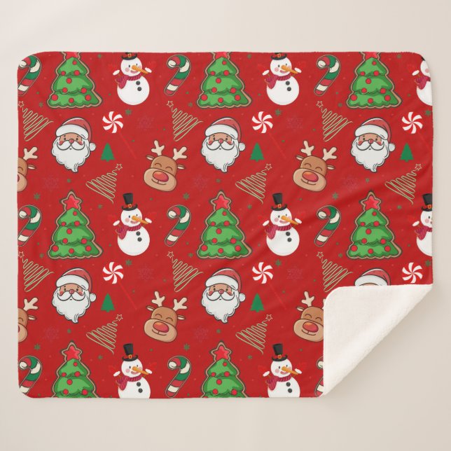Couverture Sherpa Magical Christmas – Santa, Reindeer & Snowflakes (Devant (Horizontal))