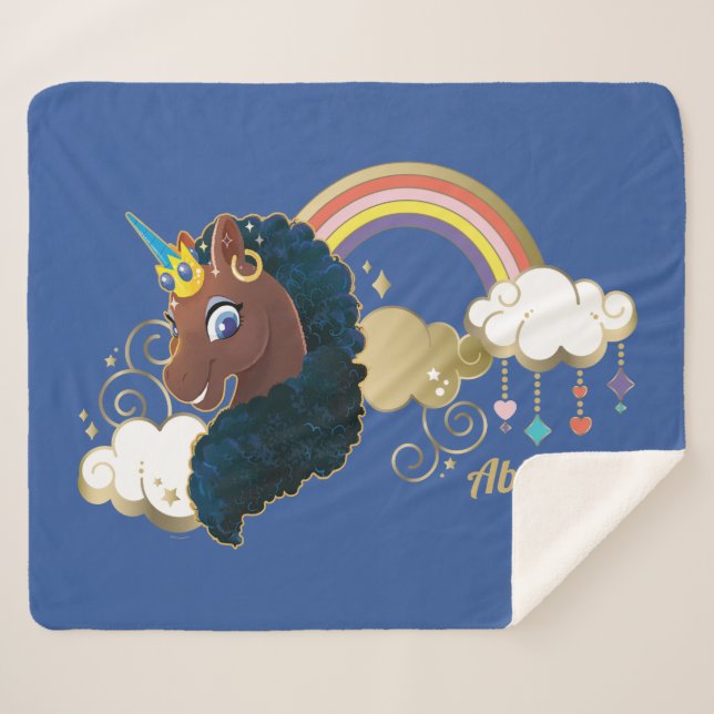 Couverture Sherpa Magique Unicorn Arc en ciel et nuages Design (Devant (Horizontal))