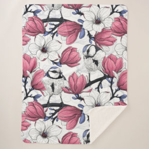 Couverture Sherpa Magnolia rose et métis bleu