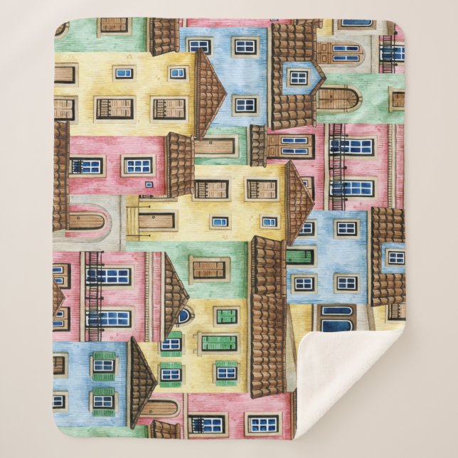 Couverture Sherpa Maisons de Lisbonne : Aquarelle Motif funiculaire. (Devant)