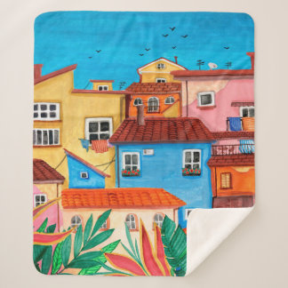 Couverture Sherpa Maisons italiennes. Gouache tirée à la main