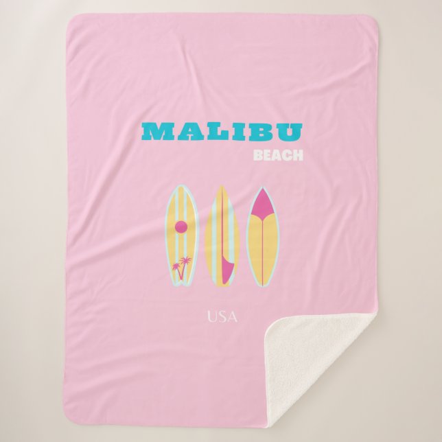 Couverture Sherpa Malibu, Plage de Malibu, Preppy, Preppy Girl, Rose (Devant)