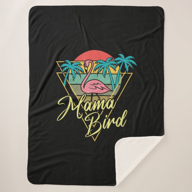 Couverture Sherpa Mama Bird Flamant rose Sunset Palm Tree Beach anné (Devant)