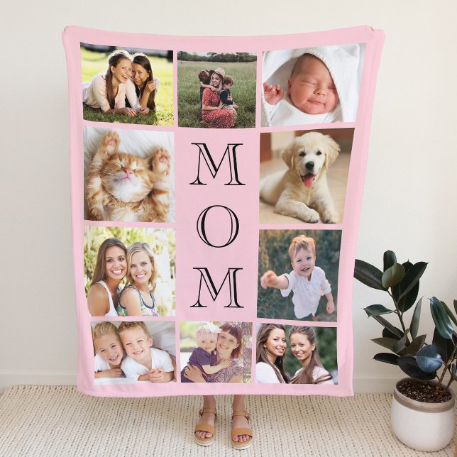 Couverture Sherpa Maman 10 Photo Collage rose (Créateur téléchargé)