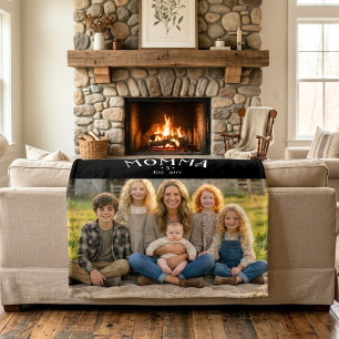 Couverture Sherpa Maman Chic Établie Nombre d'Enfants Photo Noir Bla
