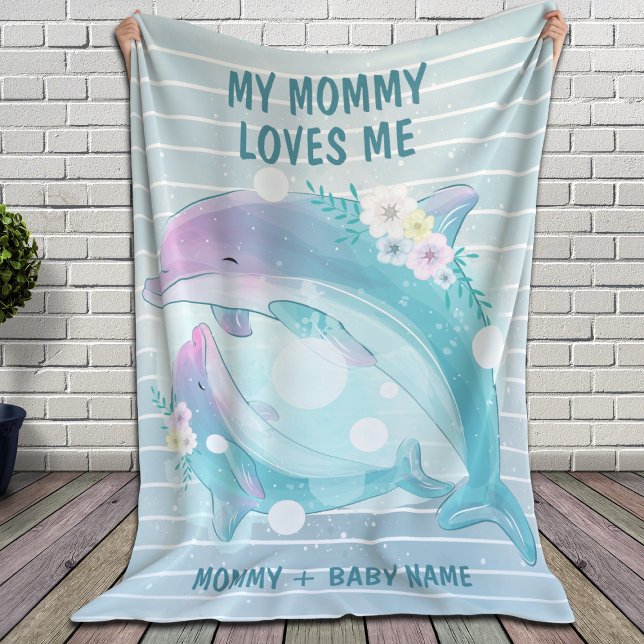 Couverture Sherpa Maman et Bébé Dauphins avec Fleurs Maman m'aime (Créateur téléchargé)