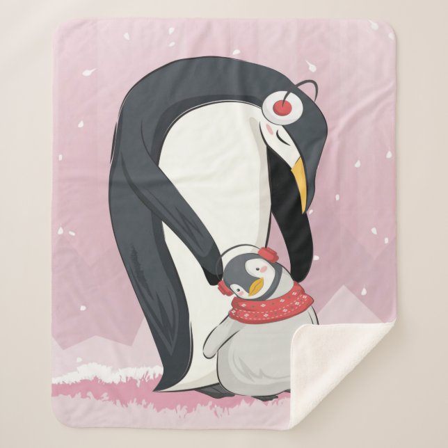 Couverture Sherpa Maman Et Bébé Penguin | Cadeaux Pour Bébé (Devant)