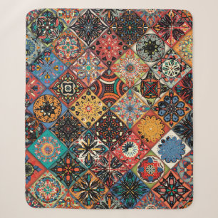 Couverture Sherpa Mandala à fleurs ethniques sans couture motif. M