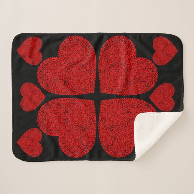 Couverture Sherpa Mandala Cœur Rouge   (Devant (Horizontal))