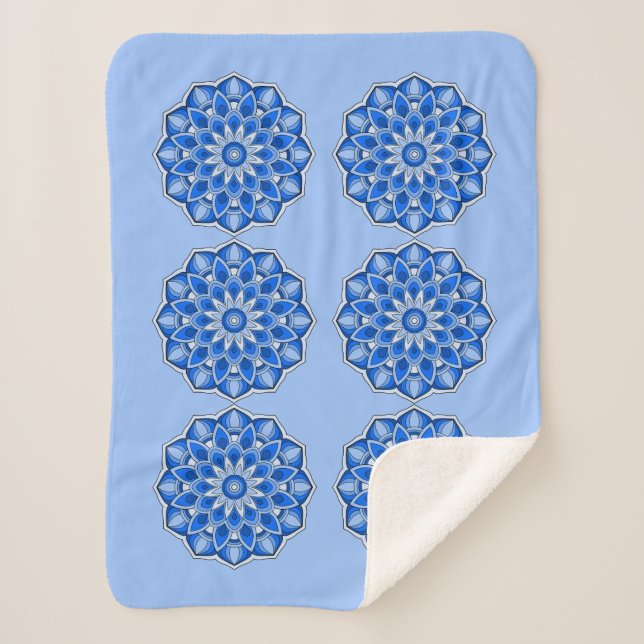 Couverture Sherpa Mandala en bleu (Devant)