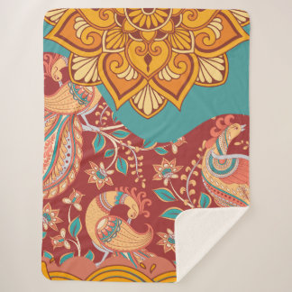 Couverture Sherpa Mandala et oiseaux colorés