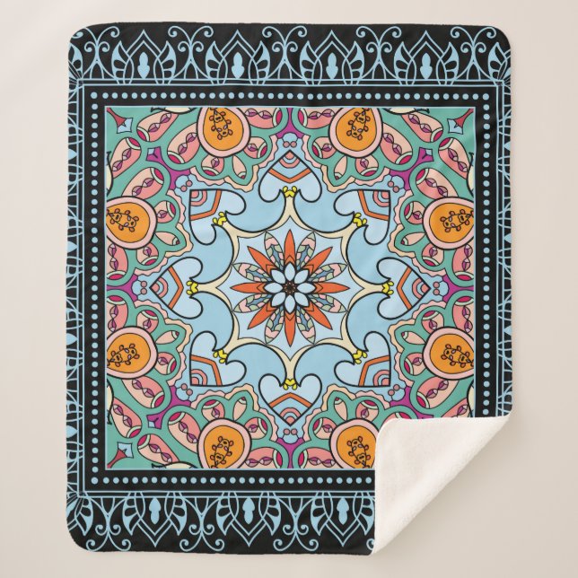 Couverture Sherpa Mandala ethnique tribale sans couture motif (Devant)