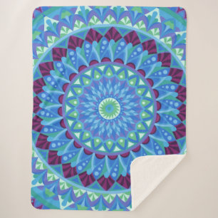 Couverture Sherpa Mandala Midnigt Dreams Cosy Bleu Bohème Détente