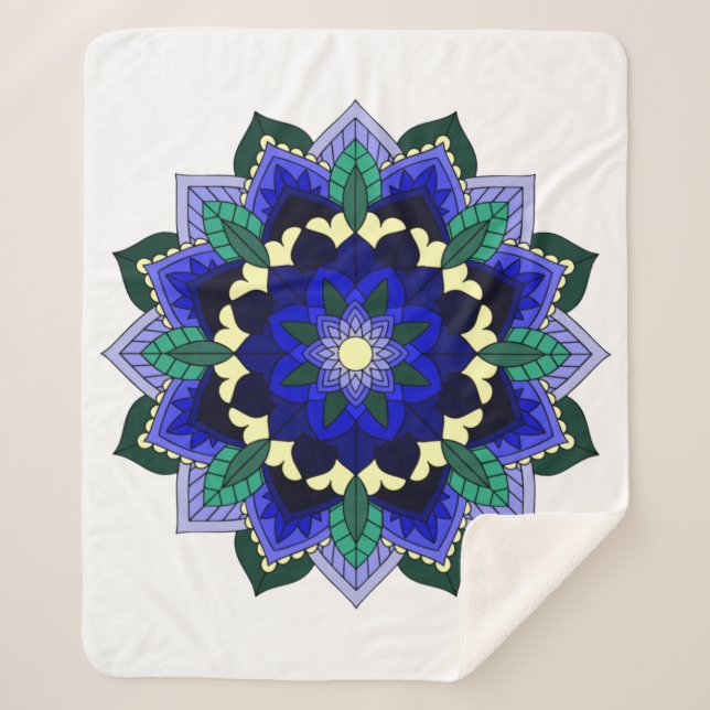 Couverture Sherpa Mandala Motif 02 en bleu foncé (Devant)