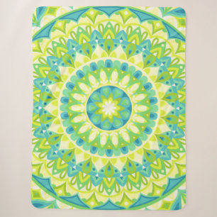 Couverture Sherpa Mandala vert Nature Inspirée Déco Bohème Cosy