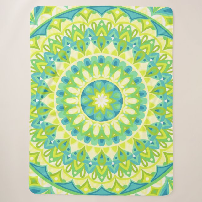 Couverture Sherpa Mandala vert Nature Inspirée Déco Bohème Cosy (Devant)