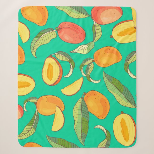 Couverture Sherpa Mango. Motif sans couture avec tropique jaune et r (Devant)