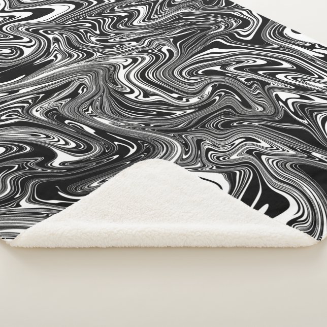 Couverture Sherpa Marbre Abstrait noir et blanc liquide (3/4)
