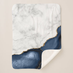 Couverture Sherpa Marbre blanc Gilded Marine Blue Agate