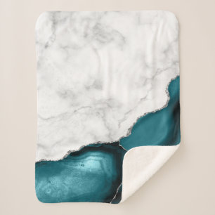Couverture Sherpa Marbre blanc Parties scintillant argent Turquoise