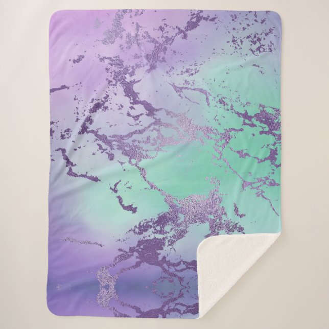 Couverture Sherpa Marbre chic | Lavande violet et vert menthe (Devant)