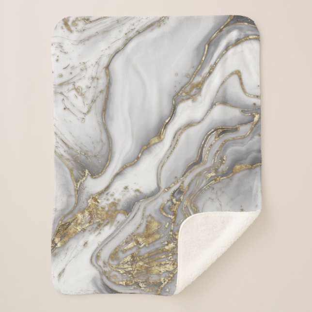 Couverture Sherpa Marbre liquide gris - perle et or (Devant)