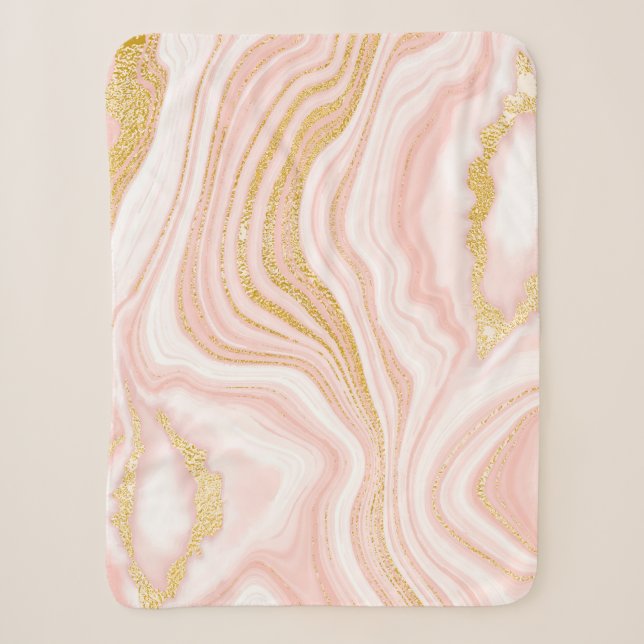 Couverture Sherpa Marbre rose et texture or (Devant)