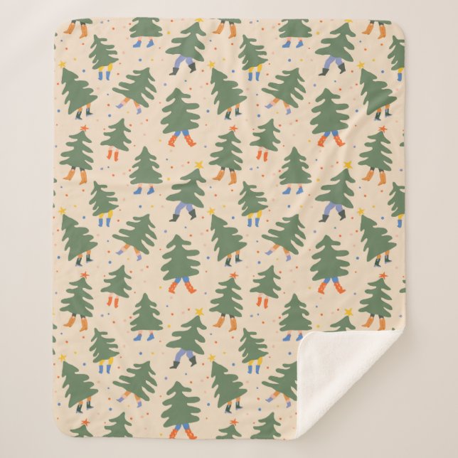 Couverture Sherpa Marche Whimsical Motif des arbres de Noël (Devant)