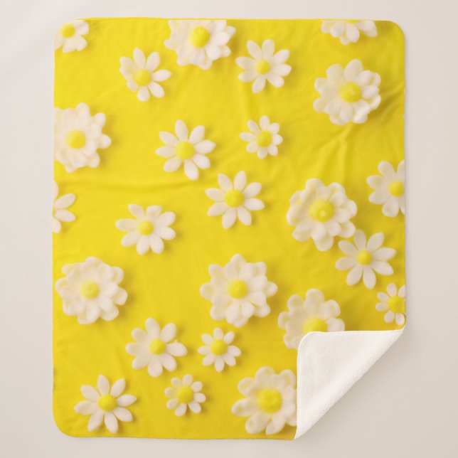 Couverture Sherpa Marguerites avec un arrière - plan jaune (Devant)