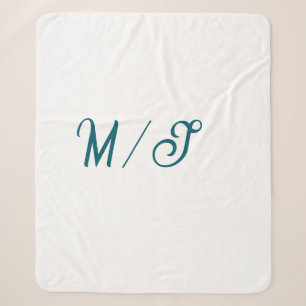 Couverture Sherpa Mariage couple nom monogramme turquoise style simp