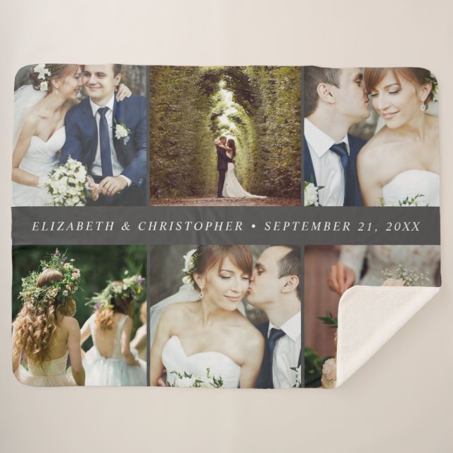 Couverture Sherpa Mariage Keepsaké 6 Carré Photo Collage (Devant (Horizontal))