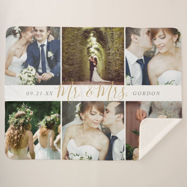Couverture Sherpa Mariage Keepsaké M. et Mme 6 Collage de photos (Devant (Horizontal))