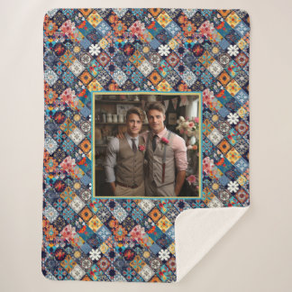 Couverture Sherpa Mariage tapisserie géométrique rétro LGBTQ quilt