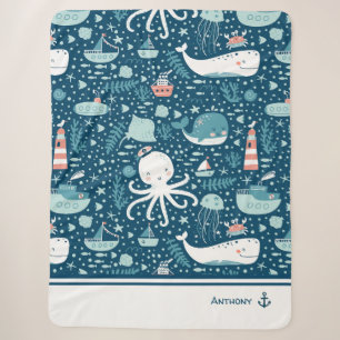 Couverture Sherpa Marine Bleu et blanc Motif de l'océan marin