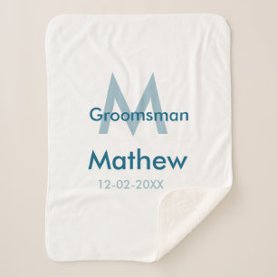 Couverture Sherpa Marine bleu groomsman nom lettre date masculin par