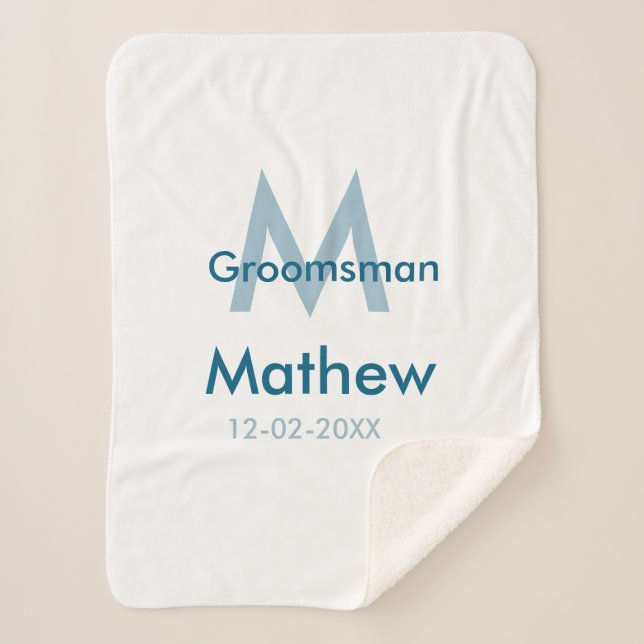 Couverture Sherpa Marine bleu groomsman nom lettre date masculin par (Devant)