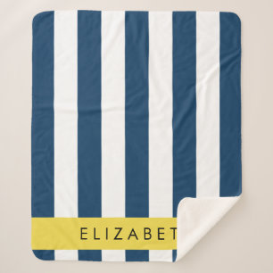 Couverture Sherpa Marine Blue Stripes, Motif rayé, Votre nom