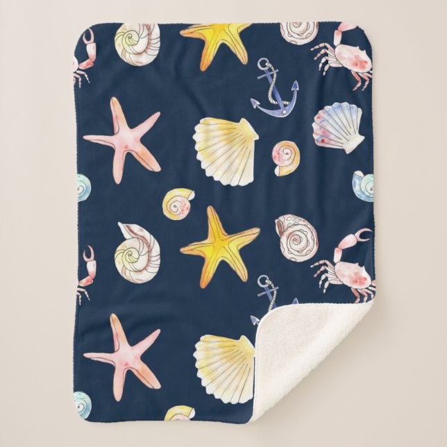 Couverture Sherpa Marine Life & Ancres (Dark) Sherpa Blanket (Devant)