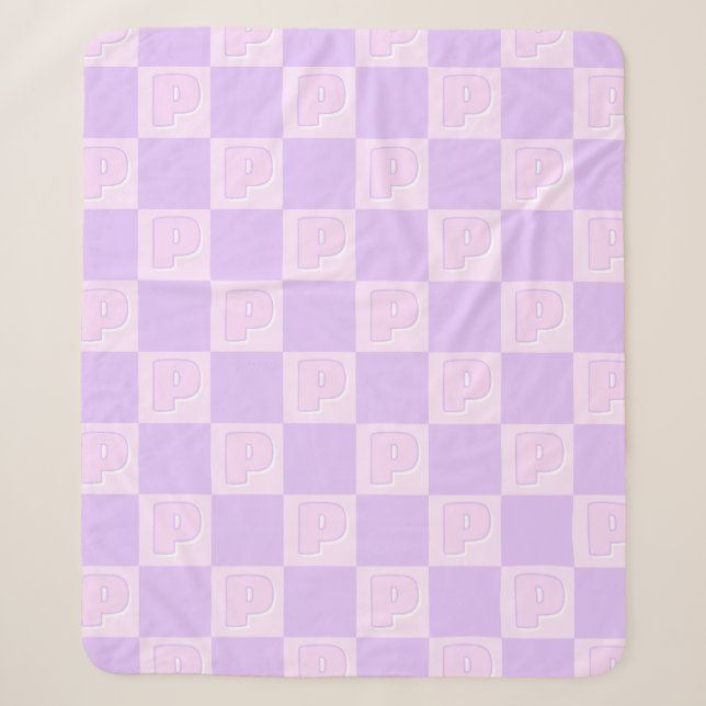 Couverture Sherpa Marque initiale à carreaux violet tendance  (Devant)