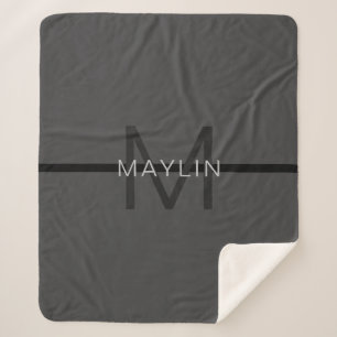 Couverture Sherpa Masculine élégant gris foncé Nom et monogramme
