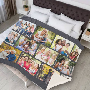 Couverture Sherpa Masonry Grid 12 Photo Collage Gris Sherpa Blanket