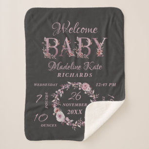 Couverture Sherpa Mauve rose Élégant Floral Baby Girl Statistiques d